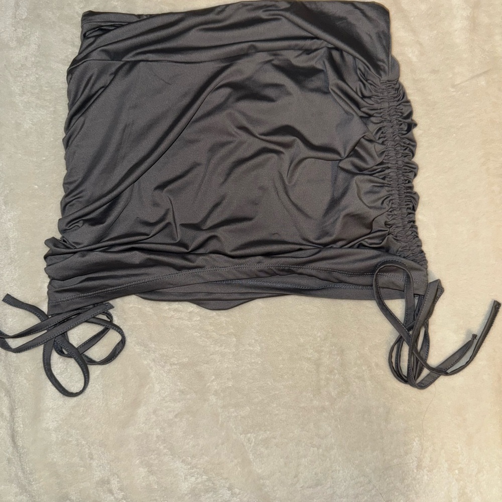 Grey Ruched Skirt with Ties